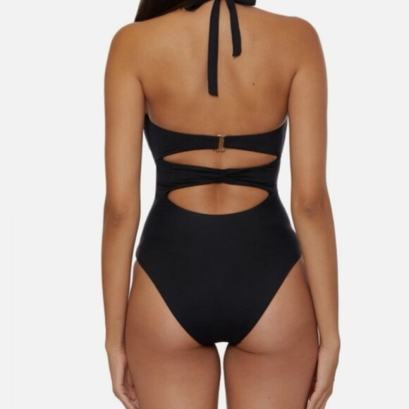 NWT! Soluna Black Ruffle Cutout Hardware One Piece Swimsuit NEW! - Picture 3 of 5